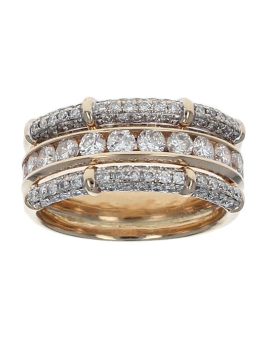 3 Row Diamond Grooved Band Ring